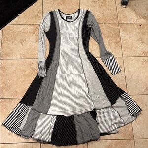 Chic Black and Gray Striped Patchwork Dress